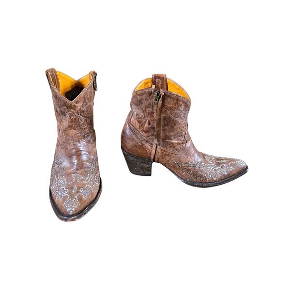 Old Gringo Shoes - Old Gringo Eagle Swarovski Crystal Brown Distressed Leather Zip Up Boots Size 10